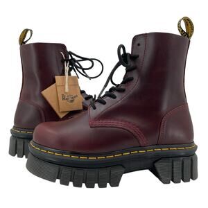 Dr. Martens Audrick 8 Eye Red Brown Brando Leather Platform Lace Up Boots Size 7